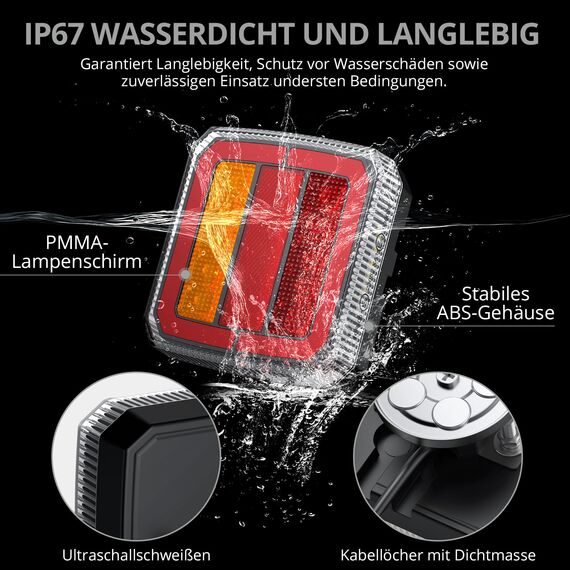 Justech 2x 40LEDs Anhänger Rückleuchten mit Magneten mit 7,35m Kabel und 7-Pol-Stecker 12V Rückfahrleuchten Rücklicht mit 4 Funktionen IP65 Rückfahrlicht Bremsleuchte für Anhänger LKW Wohnwagen E9 E57