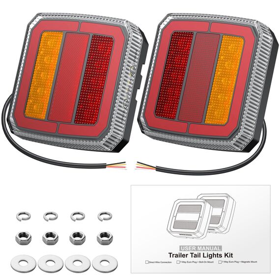 Justech 2Stück 40LEDs Anhänger Rückleuchten 7-Pol-Stecker 12V Rückfahrleuchten Rücklicht mit 4 Funktionen Anhängerbeleuchtung, IP65 Kennzeichenleuchte Bremsleuchte für Anhänger LKW Wohnwagen E-Zeichen
