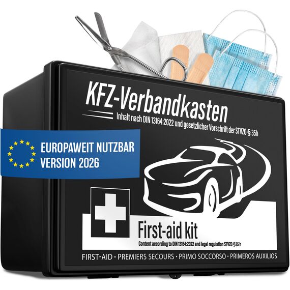 HELDENWERK Auto Verbandskasten 2026 europaweit einsetzbar & geprüft (StVO konform) - KFZ Erste-Hilfe-Set Verbandskasten DIN 13164 zertifiziert - PKW Verbandkasten Tasche, Erste Hilfe Kasten