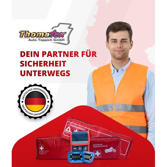 Thomatex® KFZ Verbandstasche 2026/2027 [DIN 13164-2022] – Kompakter Verbandskasten – Lange Haltbarkeit – Erste-Hilfe-Set, StVO-konform – Blau