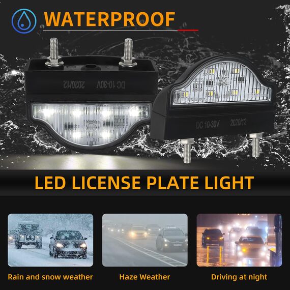AOHEWEI 2 x LED-Kennzeichenbeleuchtung, Kennzeichenbeleuchtung, 12~24 V, wasserdicht, perfekt für Auto, Anhänger, LKW, Boot