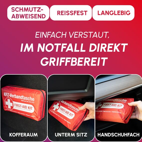 KFZ Verbandstasche nach aktueller Norm 2026 inkl. Beatmungstuch - Auto Verbandskasten europaweit nutzbar - Erste Hilfe Set neue Norm DIN 13164:2022 (StVO konform)