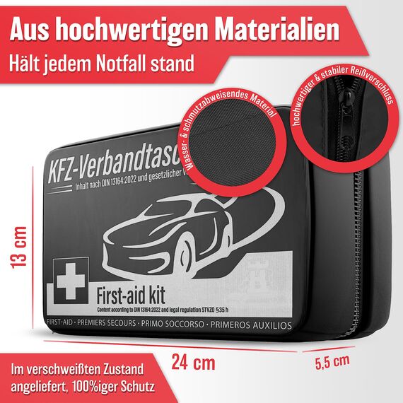 HELDENWERK KFZ Verbandstasche nach aktueller Norm 2026 - Europaweit Nutzbar - Erste Hilfe Set Auto Verbandskasten DIN 13164:2022 (StVO konform)