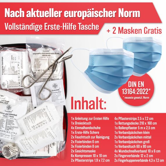 HELDENWERK Auto Verbandskasten 2026 europaweit einsetzbar & geprüft (StVO konform) - KFZ Erste-Hilfe-Set Verbandskasten DIN 13164 zertifiziert - PKW Verbandkasten Tasche, Erste Hilfe Kasten