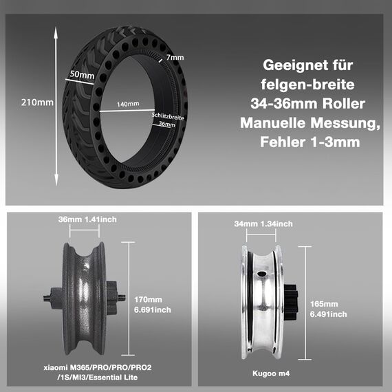 XIAOMI Reifen,2 Bilder E Scooter 8.5 Zoll Solid Tyres 8 1/2x2 mit Montagewerkzeug Kompatibel Für Mijia Mi Xiaomi M365 1S,Essential,Pro,Pro 2, Elektro-Scooter Vollgummi Tyre Reifen