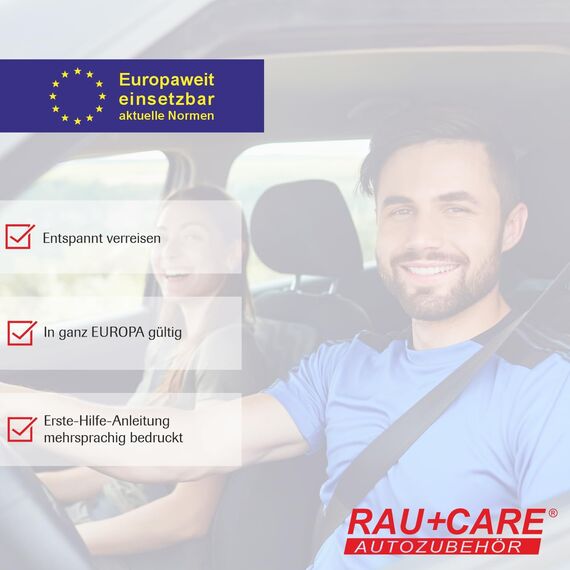 QUATTRO Kombitasche schwarz (4 in 1) aktuell 2026 – Alles inklusive : Warndreieck + 2 Warnwesten + Verbandtasche DIN 13164 – geprüft StVO konform - Europaweit einsetzbar – Pannenset - Notfallset