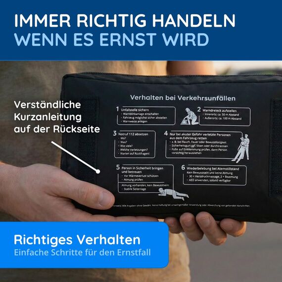 KFZ-Verbandtasche DIN 13164 - Verbandskasten Auto, Erste Hilfe Kasten Auto, Verbandkasten PKW, Motorrad, KFZ Set, Schwarz, Verbandstasche