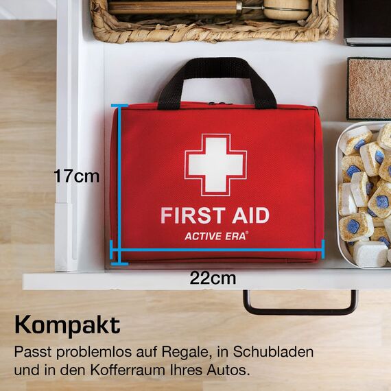 Active Era Erste Hilfe Set, 90-teilige Premium Erste Hilfe Tasche - Verbandskasten inkl. Sofort Kühlpacks, Augenspülung, Verbandsmaterial, Rettungsdecke für Zuhause, Büro - First Aid Kit ISO 13485