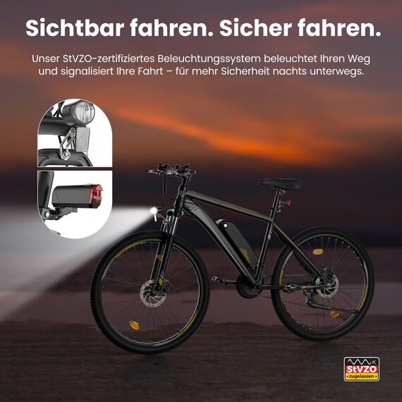 Touroll U1 E-Bikes, 26/29 Zoll E Bike Herren Damen mit Abnehmbarer 36V 13Ah Akku, 250W Motor MTB, E-Mountainbike mit 21 Gang, Elektrofahrrad Reichweite über 65KM, CST Off-Road-Reifen