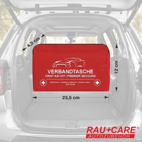 RAU KFZ-Verbandtasche rot - Inhalt: Erste Hilfe-Set nach DIN 13164 aktueller Stand - zertifiziert - für PKW- Motorrad- In- und Ausland