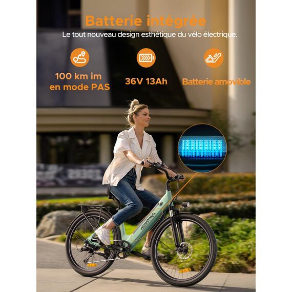 MileCity1 26" E-Bike für Erwachsene, 7 Gang Elektrofahrrad mit Austauschbarem 36V 13Ah Akku, 25 km/h und 80–100km Reichweite E-Bike für Städtische Pendler, IP65 Wasserdicht (MileCity1, Grau)