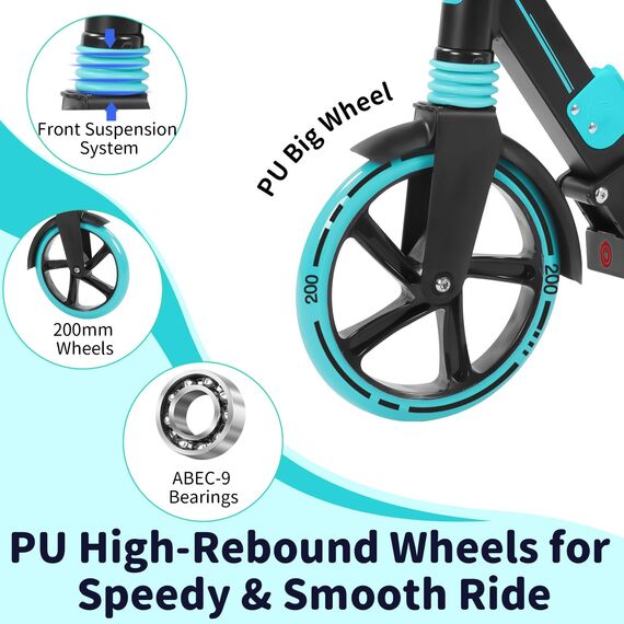 BELEEV Big Wheel Scooter mit LED Leuchtenden Lenksäule, Deck, Höhenverstellbar, ABEC-9, 200mm Räder,Federung,Tragegurt, Faltbare Cityroller Kinder ab 6 Jahre,Jugendliche,Erwachsene, Tretroller