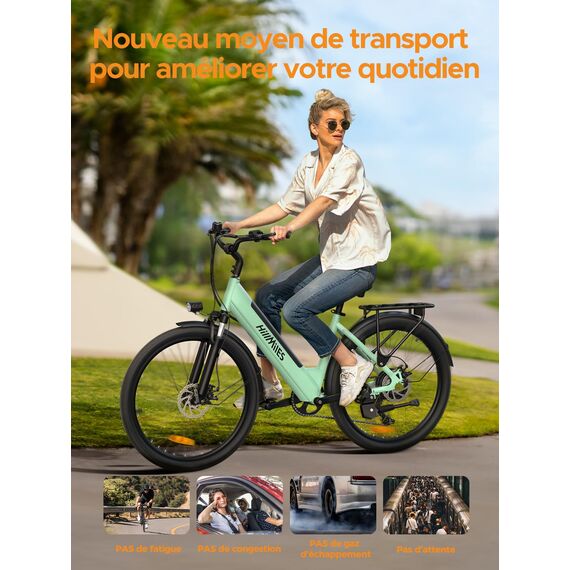 MileCity1 26" E-Bike für Erwachsene, 7 Gang Elektrofahrrad mit Austauschbarem 36V 13Ah Akku, 25 km/h und 80–100km Reichweite E-Bike für Städtische Pendler, IP65 Wasserdicht (MileCity1, Grau)