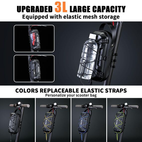 Faireach 3L E Scooter Tasche, Schnellverschluss Roller Tasche mit Mehrfarbige Elastische Kordel, Wasserdicht Große Kapazität Lenkertasche Escooter für Segway, Ninebot, Xiaomi, Mijia