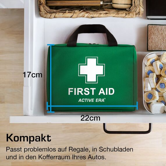 Erste Hilfe Set - 90-teiliges Premium Erste-Hilfe-Set - enthält Sofort Kühlpacks, Augenspülung, Rettungsdecke für zu Hause, Büro oder Auto - Grün