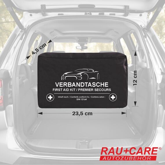 RAU KFZ-Verbandtasche schwarz - Inhalt: Erste Hilfe-Set nach DIN 13164 aktueller Stand - zertifiziert - für PKW- Motorrad- In- und Ausland