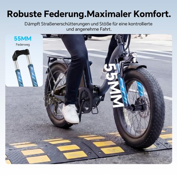 Touroll S2 2026 Klappbar E-Bike Herren, 250W 650W Peak Fatbike, 20"×4.0" All-Terrain Reifen, 150 km Reichweite, 720Wh Akku, StVZO Straßenzulassung – Elektrofahrrad für Stadt, Offroad & Pendler
