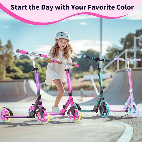 BELEEV Big Wheel Scooter mit LED Leuchtenden Lenksäule, Deck, Wheels, Höhenverstellbar, ABEC-9, 200mm Räder,Federung,Tragegurt, Faltbare Cityroller Kinder ab 6 Jahre,Jugendliche,Erwachsene, Tretroller