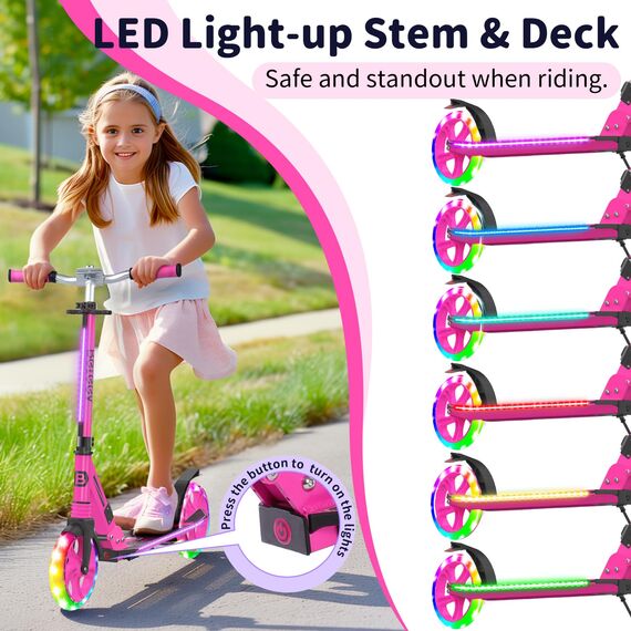 BELEEV Big Wheel Scooter mit LED Leuchtenden Lenksäule, Deck, Wheels, Höhenverstellbar, ABEC-9, 200mm Räder,Federung,Tragegurt, Faltbare Cityroller Kinder ab 6 Jahre,Jugendliche,Erwachsene, Tretroller
