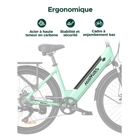 MileCity1 26" E-Bike für Erwachsene, 7 Gang Elektrofahrrad mit Austauschbarem 36V 13Ah Akku, 25 km/h und 80–100km Reichweite E-Bike für Städtische Pendler, IP65 Wasserdicht (MileCity1, Grün)