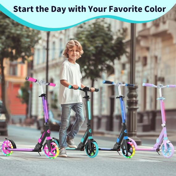 BELEEV Big Wheel Scooter mit LED Leuchtenden Lenksäule, Deck, Höhenverstellbar, ABEC-9, 200mm Räder,Federung,Tragegurt, Faltbare Cityroller Kinder ab 6 Jahre,Jugendliche,Erwachsene, Tretroller