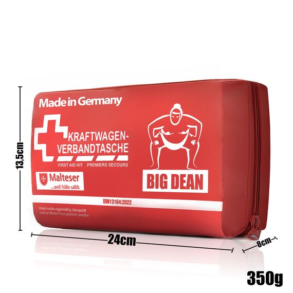 BigDean KFZ Verbandstasche 2026 "MADE IN GERMANY" Verbandskasten nach aktueller Norm – Erste Hilfe Set Auto europaweit nutzbar – DIN 13164:2022 (StVO konform)