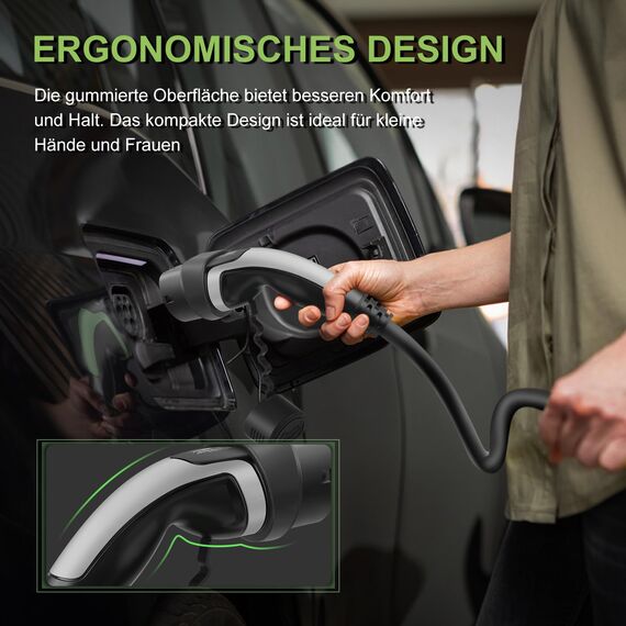 ECOPOINT Typ 2 Ladekabel für Elektrofahrzeuge, 22 kW, tragbares 3-Phasen 32A,Mennekes Mode 3 Ladekabel für EV und PHEV (5M Spiral Kabel)