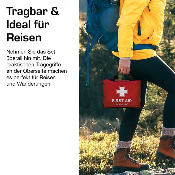 Active Era Erste Hilfe Set, 90-teilige Premium Erste Hilfe Tasche - Verbandskasten inkl. Sofort Kühlpacks, Augenspülung, Verbandsmaterial, Rettungsdecke für Zuhause, Büro - First Aid Kit ISO 13485