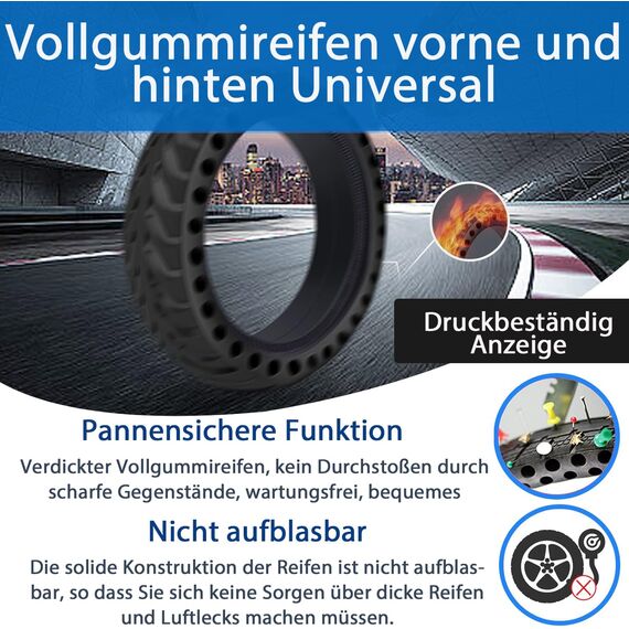 XIAOMI Reifen,2 Bilder E Scooter 8.5 Zoll Solid Tyres 8 1/2x2 mit Montagewerkzeug Kompatibel Für Mijia Mi Xiaomi M365 1S,Essential,Pro,Pro 2, Elektro-Scooter Vollgummi Tyre Reifen