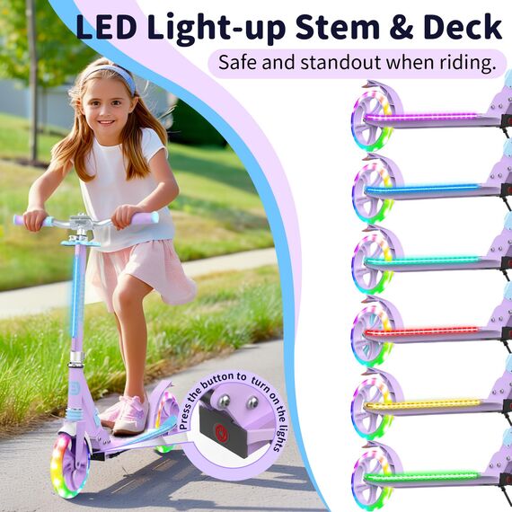 BELEEV Big Wheel Scooter mit LED Leuchtenden Lenksäule, Deck, Wheels, Höhenverstellbar, ABEC-9, 200mm Räder,Federung,Tragegurt, Faltbare Cityroller Kinder ab 6 Jahre,Jugendliche,Erwachsene, Tretroller
