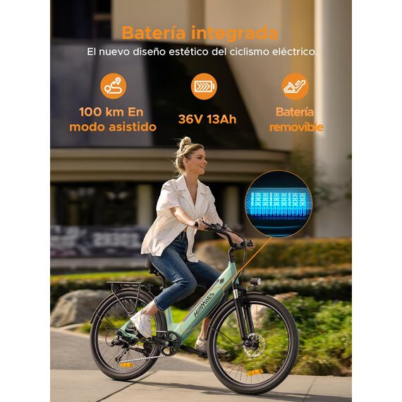 MileCity1 26" E-Bike für Erwachsene, 7 Gang Elektrofahrrad mit Austauschbarem 36V 13Ah Akku, 25 km/h und 80–100km Reichweite E-Bike für Städtische Pendler, IP65 Wasserdicht (MileCity1, Blau)