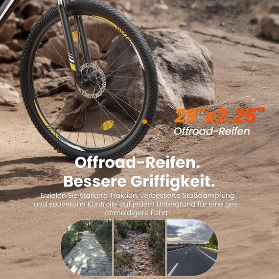 Touroll U1 E-Bikes, 26/29 Zoll E Bike Herren Damen mit Abnehmbarer 36V 13Ah Akku, 250W Motor MTB, E-Mountainbike mit 21 Gang, Elektrofahrrad Reichweite über 65KM, CST Off-Road-Reifen
