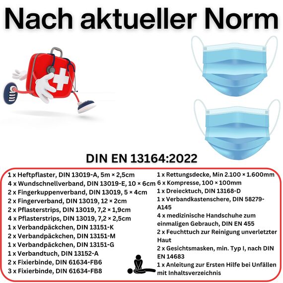 PETEX 43930012 Verbandtasche Inhalt nach DIN 13164, rot