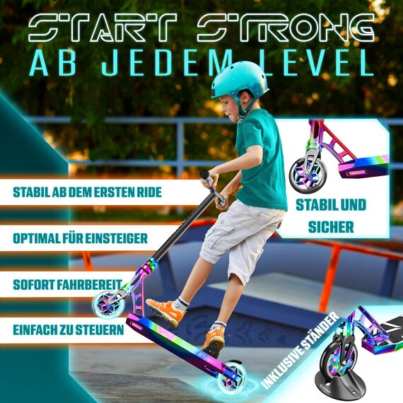 KESSER® Stunt Scooter GT-Limit 360° Lenkung Funscooter Stuntscooter mit Ständer ABEC 9 Kugellagern, 110 mm PU Räder, Kickscooter Tretroller Cityroller Trick Roller für Kinder Erwachsene,