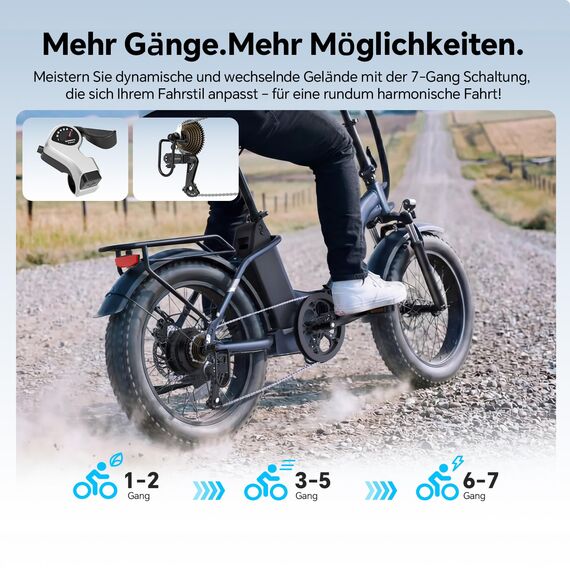 Touroll S2 2026 Klappbar E-Bike Herren, 250W 650W Peak Fatbike, 20"×4.0" All-Terrain Reifen, 150 km Reichweite, 720Wh Akku, StVZO Straßenzulassung – Elektrofahrrad für Stadt, Offroad & Pendler