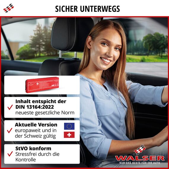 WALSER KFZ Verbandstasche 2026 StVO konform, 3in1 Auto Erste Hilfe Set mit Pannendreieck und Warnweste, Kombitasche Verbandskasten 2026, Erste Hilfe Kasten Warnweste Auto + Warndreieck KFZ DIN 13164