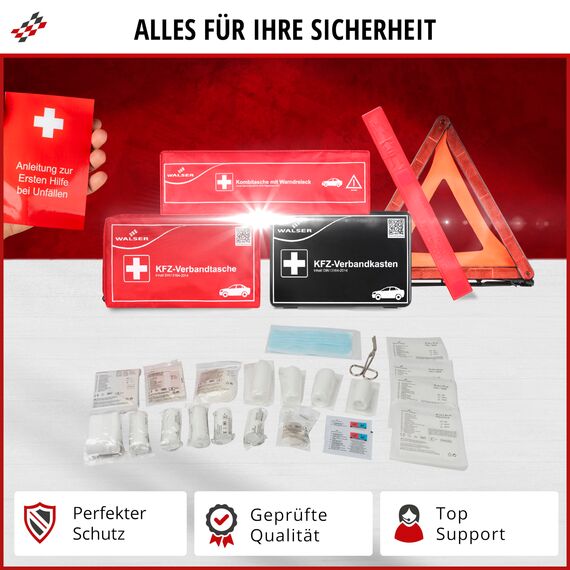 WALSER Erste Hilfe Set Auto 2026, Verbandskasten Auto Auszeichnung Sehr Gut*, KFZ Verbandskasten 2026 europaweit nutzbar Erste Hilfe Kasten, KFZ Verbandstasche, Erste-Hilfe-Set Verbandkasten DIN 13164
