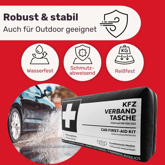 KFZ Verbandstasche nach aktueller Norm 2026 inkl. Beatmungstüchern - KFZ Verbandskasten europaweit nutzbar - Erste Hilfe Set Verbandkasten DIN 13164:2022 (StVO konform)
