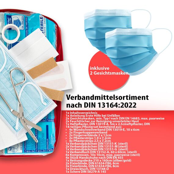 BigDean 2 Stück KFZ Verbandstasche 2026 "MADE IN GERMANY" Verbandskasten nach aktueller Norm – Erste Hilfe Set Auto europaweit nutzbar – DIN 13164:2022 (StVO konform)