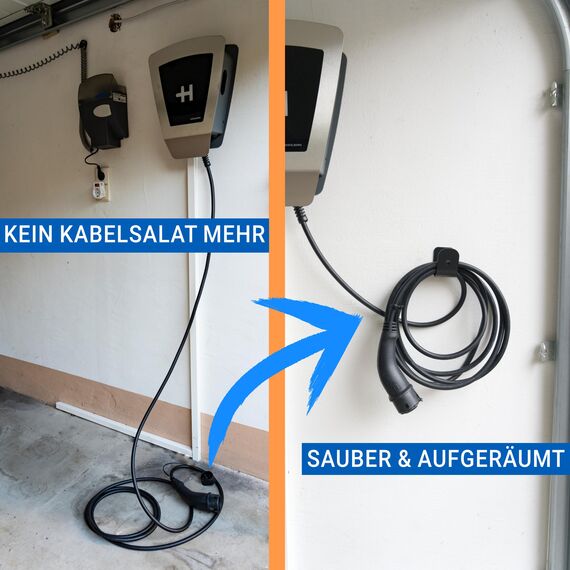 EVify Typ 2 Wandhalterung, Ladekabel Halterung • Stabile Wallbox Kabelhalterung mit glatten Kanten, inkl. Montagezubehör