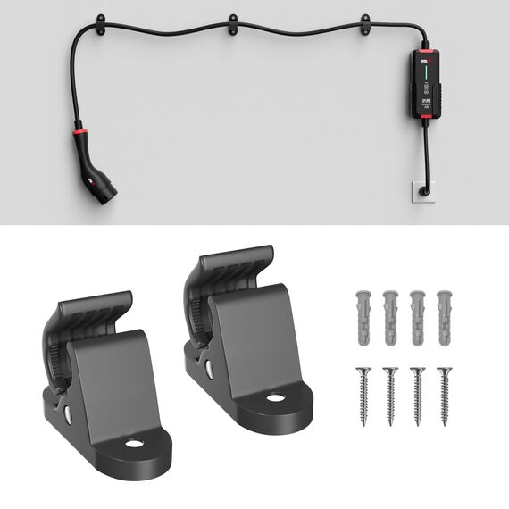 MCEVKELN EV-Ladekabelhalter – 2er-Pack multifunktionale Wandhalterung mit Fallschutz für Ladegeräte von Elektrofahrzeugen, hält Ladebox und Kabel sicher, inkl. Montagezubehör und Verpackungsbox