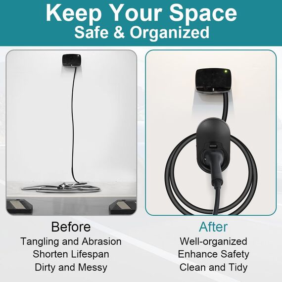 Adiwo Wallbox Ladekabel Typ 2 Wandhalterung, für EV Ladegerät Typ 2 Holder Halterung Wallbox Zubehör, für Type 2 Ladestation Kabel und Ladegerät Schwarz