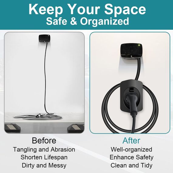 Adiwo Typ 2 Wandhalterung Ladekabel, Wallbox Ladekabel Typ 2 Wandhalterung, Type 2 Ladekabeln Steckerhalter, EV Ladegerät Halter für Type 2 Ladestation Kabel Ladegerät, Wallbox Zubehör, Mit Schnalle