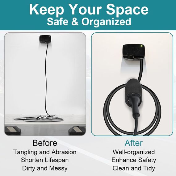 Adiwo Typ 2 Wandhalterung Ladekabel, Wallbox Ladekabel Typ 2 Wandhalterung, Type 2 Ladekabeln Steckerhalter, EV Ladegerät Halter für Type 2 Ladestation Kabel Ladegerät, Wallbox Zubehör, Ohne Schnalle