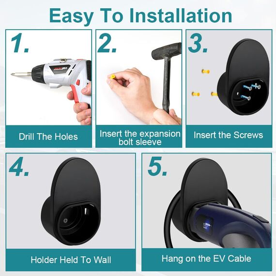 Adiwo Typ 2 Wandhalterung Ladekabel, Wallbox Ladekabel Typ 2 Wandhalterung, Type 2 Ladekabeln Steckerhalter, EV Ladegerät Halter für Type 2 Ladestation Kabel Ladegerät, Wallbox Zubehör, Ohne Schnalle