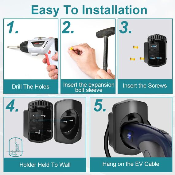 Adiwo Typ 2 Wandhalterung Ladekabel, Wallbox Ladekabel Typ 2 Wandhalterung, Type 2 Ladekabeln Steckerhalter, EV Ladegerät Halter für Type 2 Ladestation Kabel Ladegerät, Wallbox Zubehör, Mit Schnalle