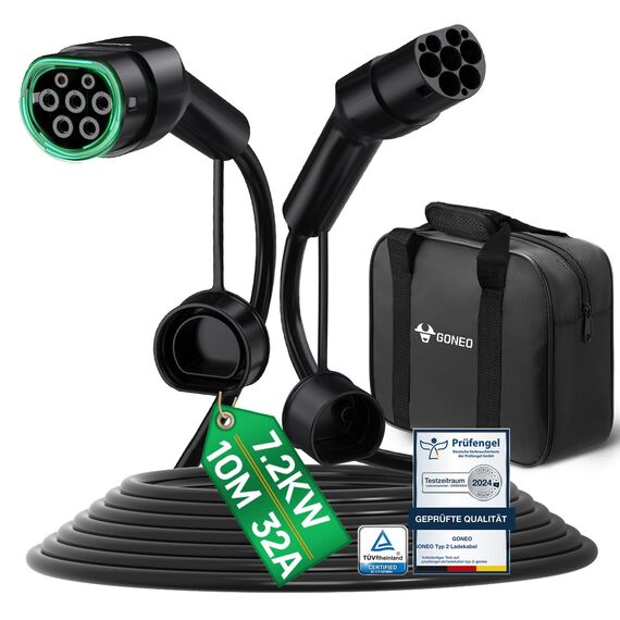 GONEO Typ 2 Ladekabel 7,2kW 10M 32A Ladekabel Elektroauto 1-Phasig Mode 3 für E Auto EV/PHEV CSS2 EV Kable mit Tragetasche