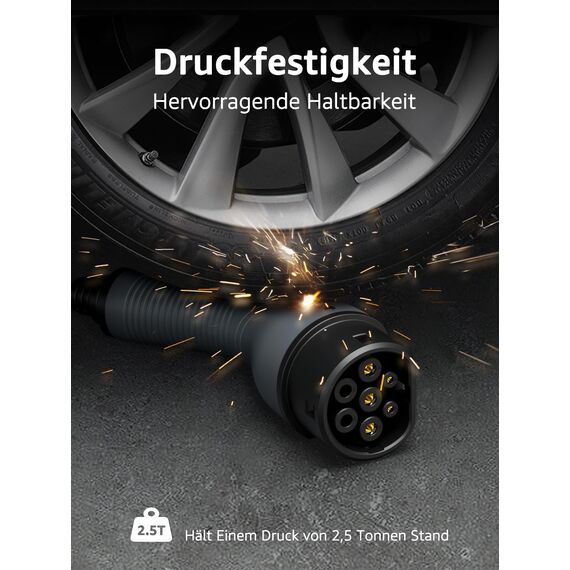 bokman Typ 2 Ladekabel, Modus 3 / 32A / 22 kW / 3-Phasig / 5 Meter, Typ 2 auf Typ 2 EV Ladekabel für Elektroauto mit Tragetasche und Mikrofasertuch