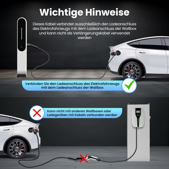 GONEO Typ 2 Ladekabel 22kW 7M 32A Ladekabel Elektroauto Typ 2 3 Phasig für E Auto EV/PHEV Modus 3 mit Tasche Geeignet für Model S/3/X/Y e-Golf ID.3 i3/i8