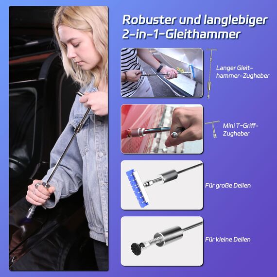 PDR TOOLS Ausbeulwerkzeug Dellen Reparaturset Auto- Beulenzieher, Gleithammer aus Aluminium, PDR Reflektionsplatte, PDR Werkzeug - KFZ-Werkzeug für Karosserie, Hagelschaden & Beulenentfernung